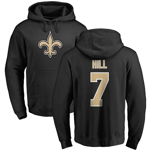Men New Orleans Saints Black Taysom Hill Name and Number Logo NFL Football #7 Pullover Hoodie Sweatshirts->new orleans saints->NFL Jersey